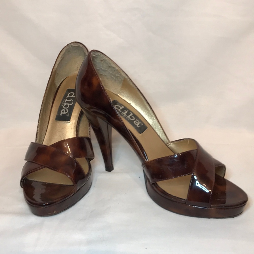 Brown Tortoise Shell Open Toe Platforms